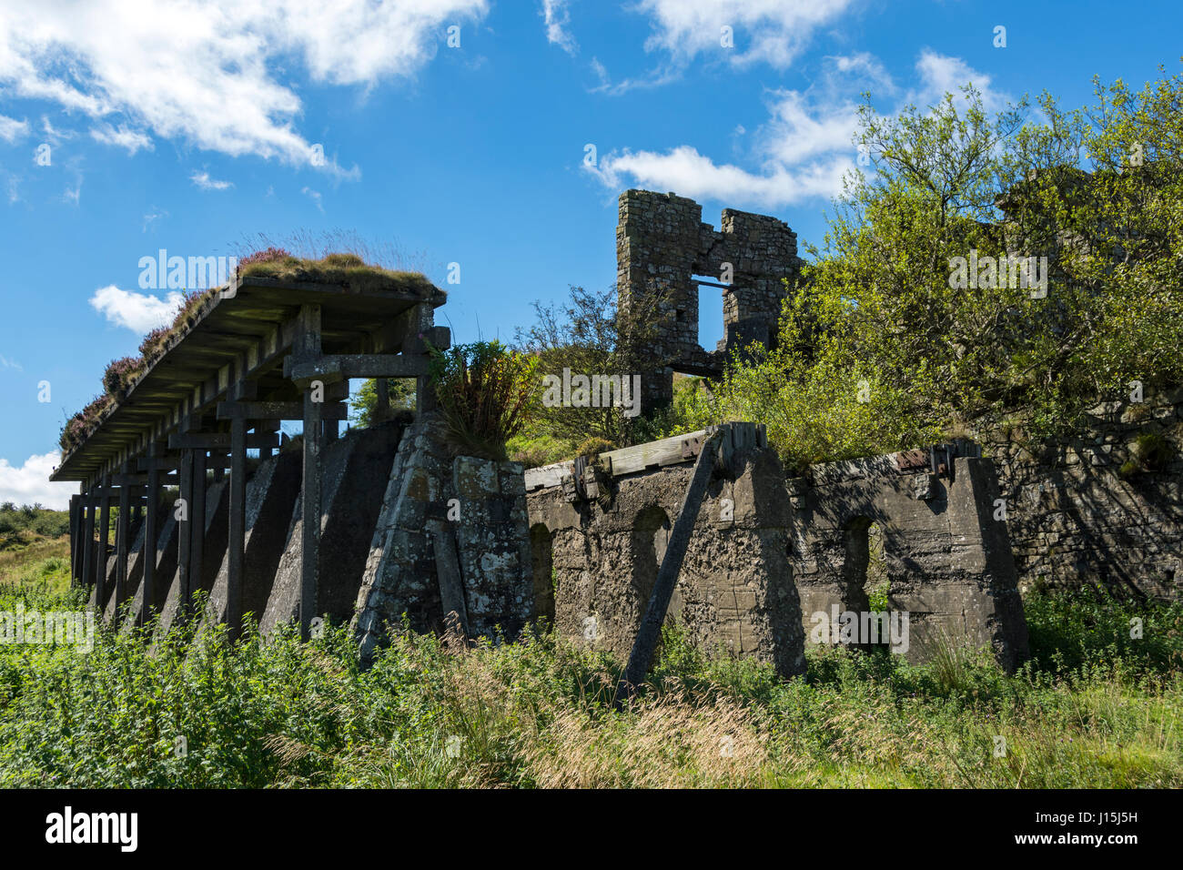 Ruins of old abandoned quarry buildings on Brown Clee Hill, Shropshire, England, UK. Stock Photo