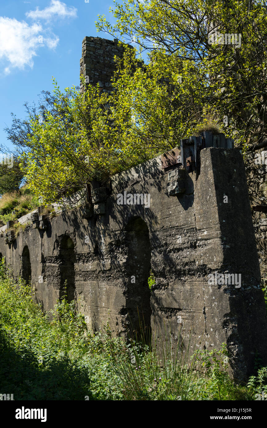 Ruins of old abandoned quarry buildings on Brown Clee Hill, Shropshire, England, UK. Stock Photo