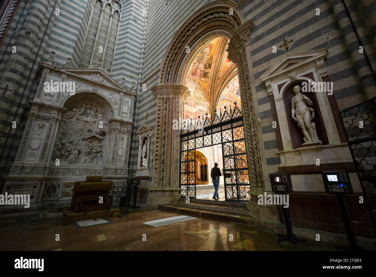 Orvieto. Umbria. Duomo of Orvieto and the Chapel of San Brizio (La cappella di San Brizio, o cappella Nova). Stock Photo
