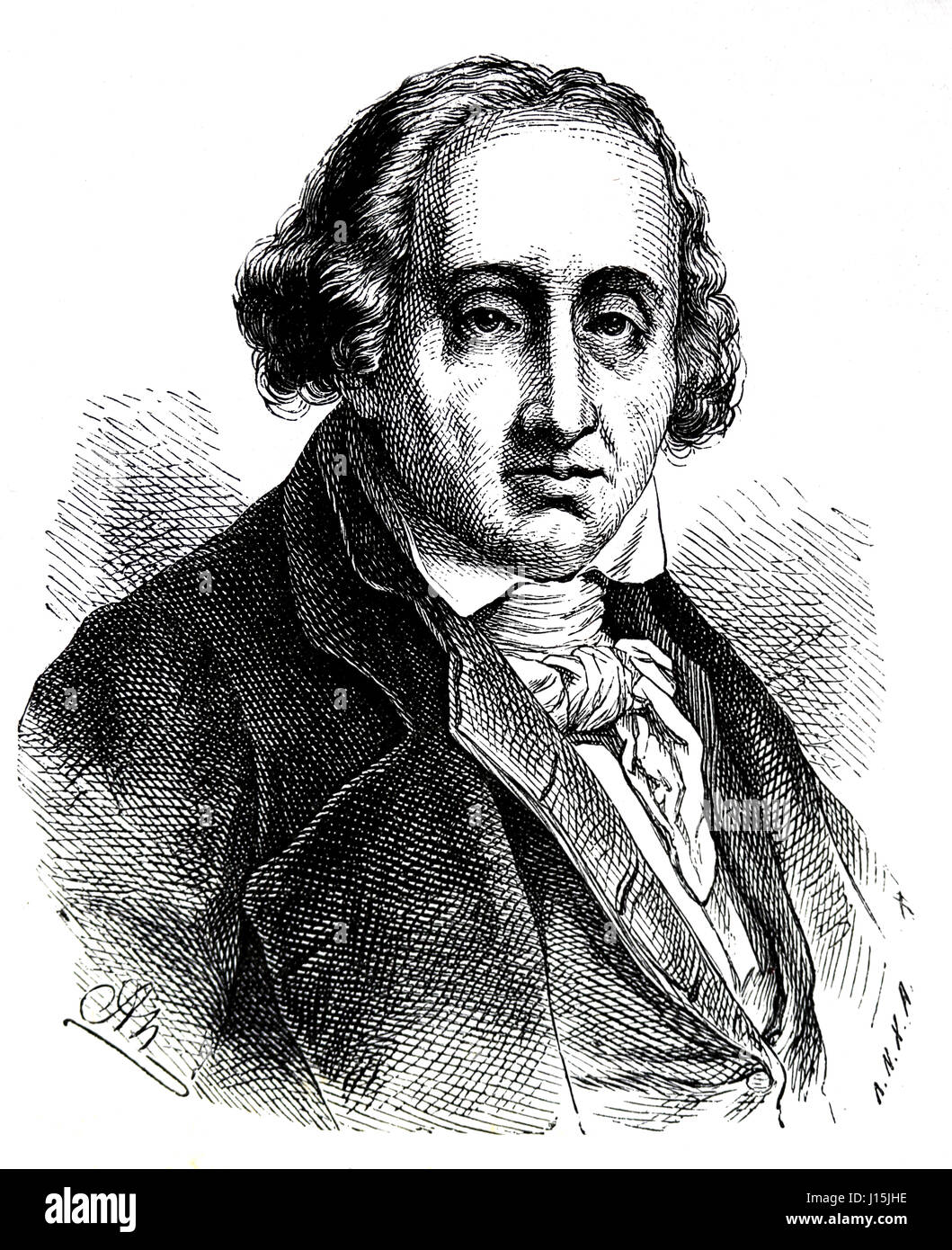 Joseph Maria Jacquard (1752-1834). French merchant. Inventor of programmable loom.  Engraving, Nuestro Siglo, 1883. Stock Photo