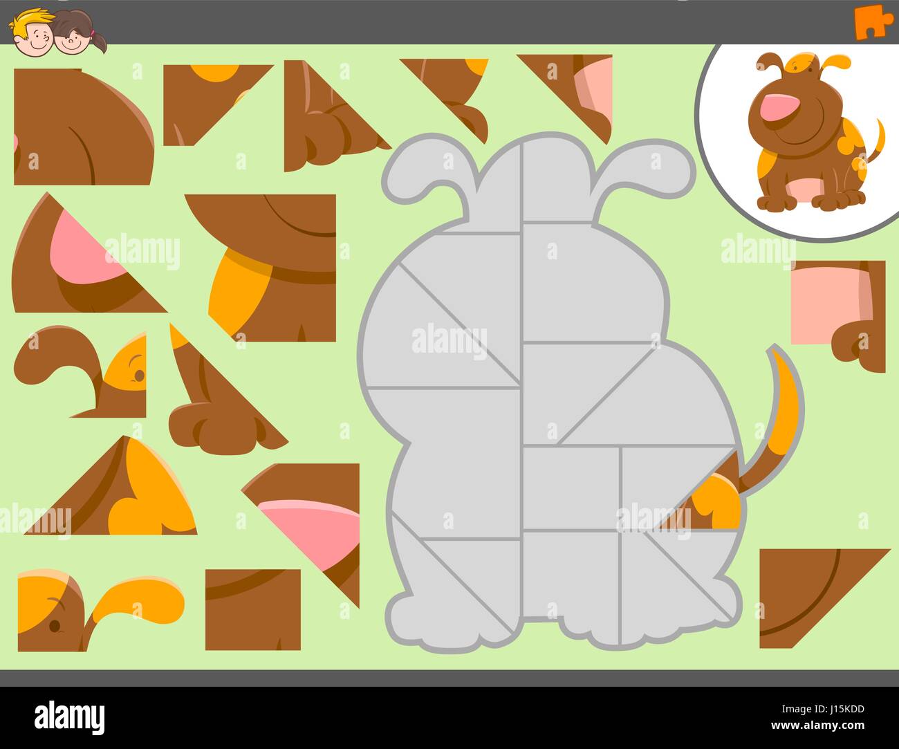 Cartoon Illustration of Educational Jigsaw Puzzle Game for Children ...