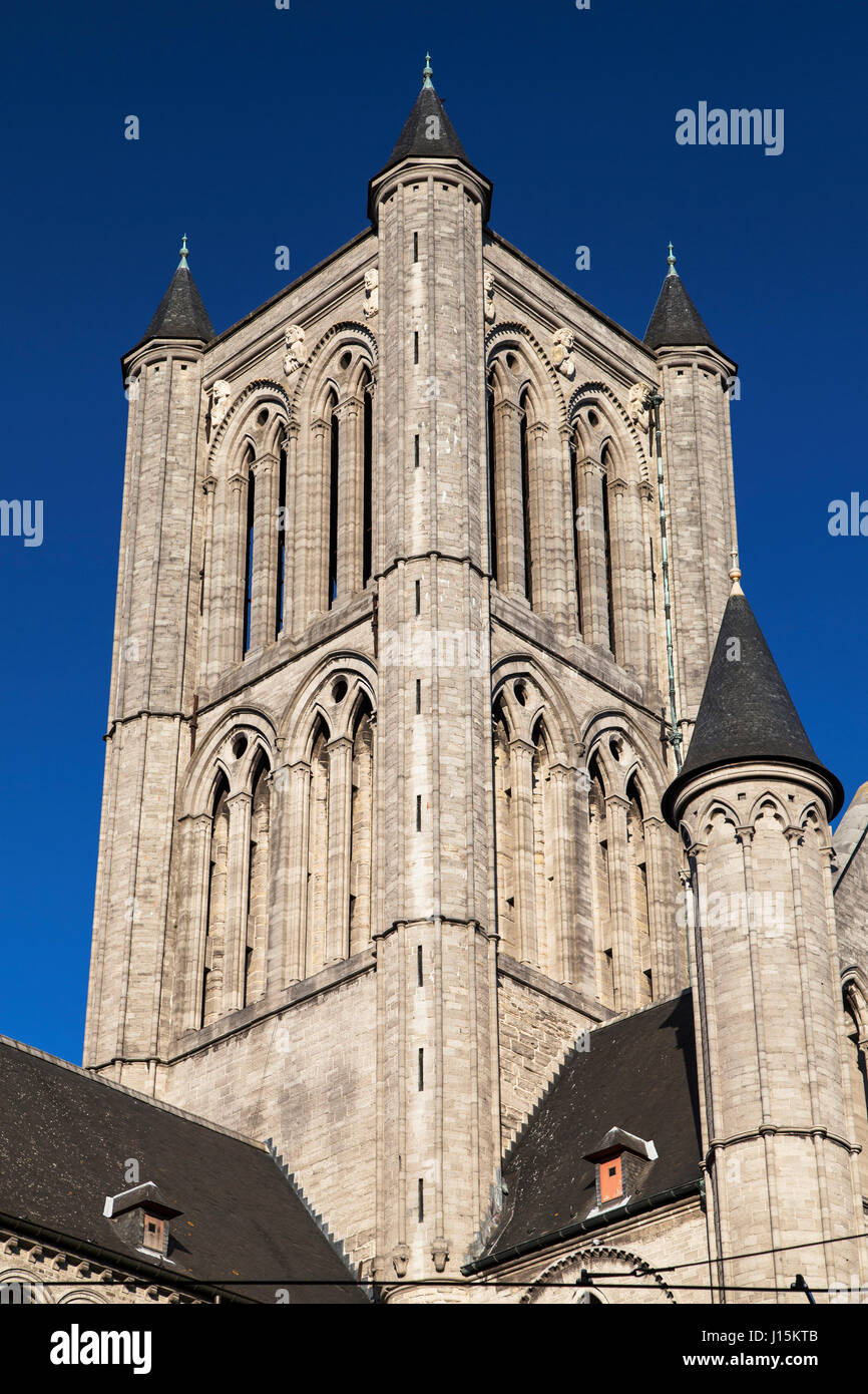 Central Tower of Church of St Nicholas of Ghent, Belgium. Stock Photo