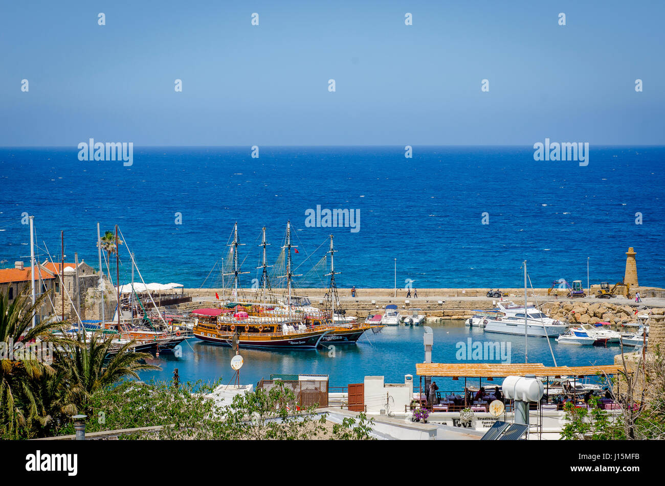 Boats in the harbour at Kyrenia on the Northern Coast of Cyprus. Stock Photo
