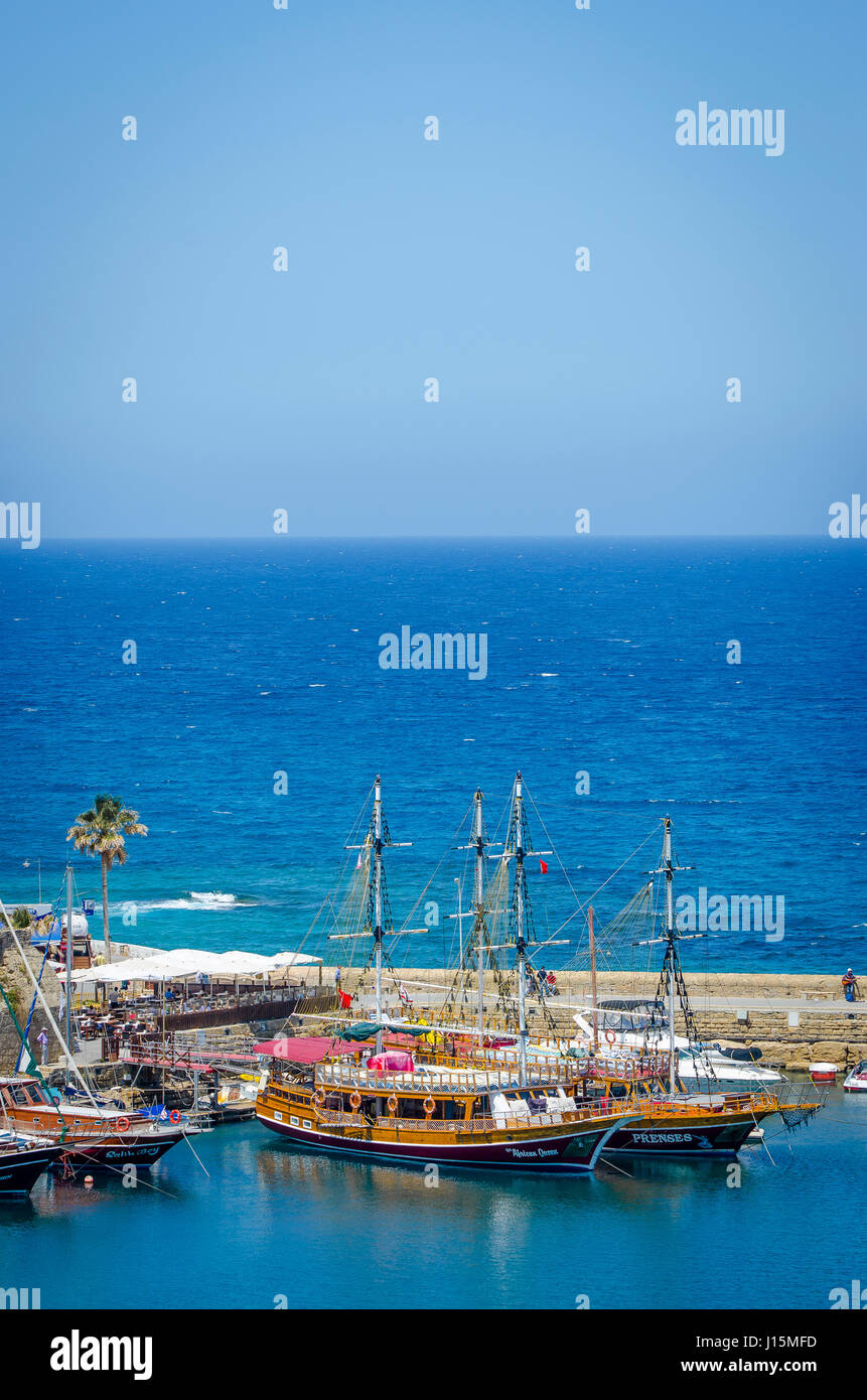 Boats in the harbour at Kyrenia on the Northern Coast of Cyprus. Stock Photo