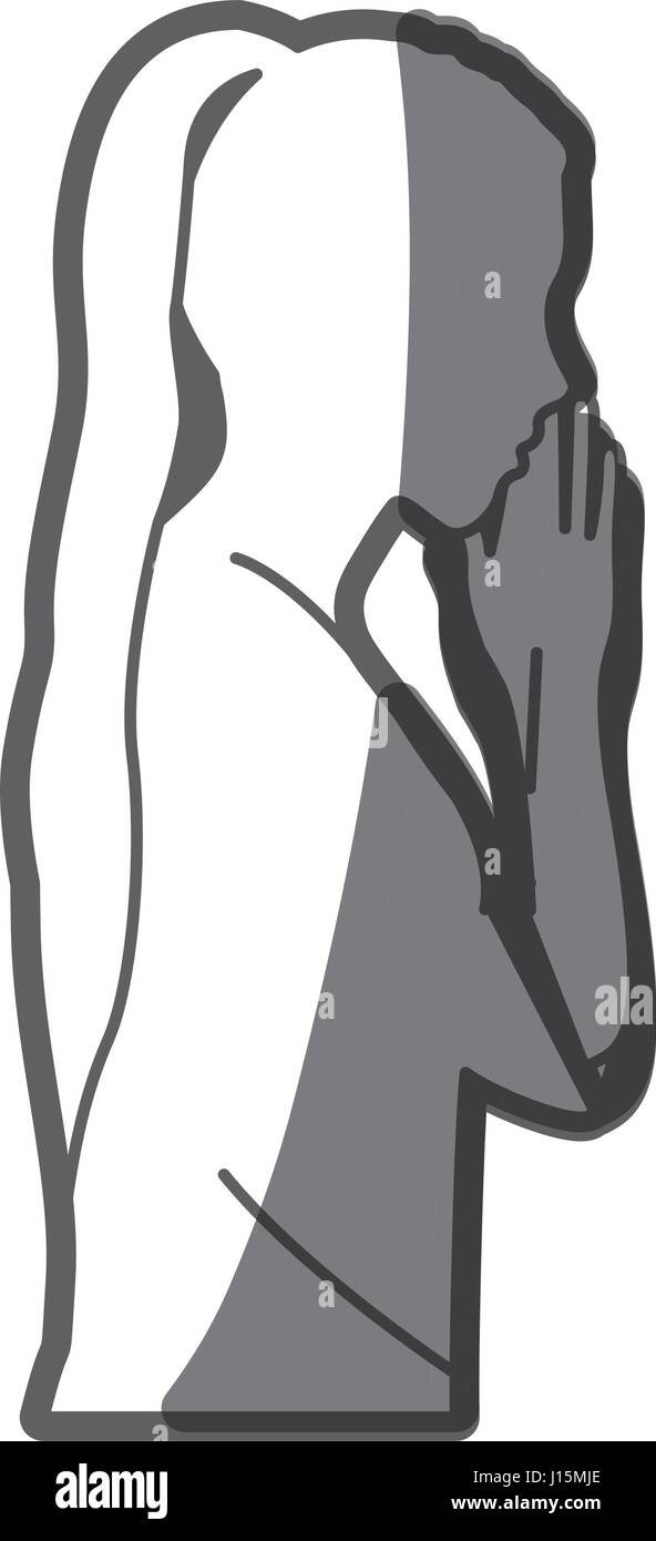 grayscale silhouette of half body girl praying Stock Vector