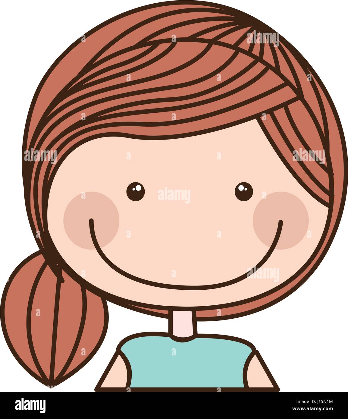 colorful caricature half body girl with ponytail hair Stock Vector