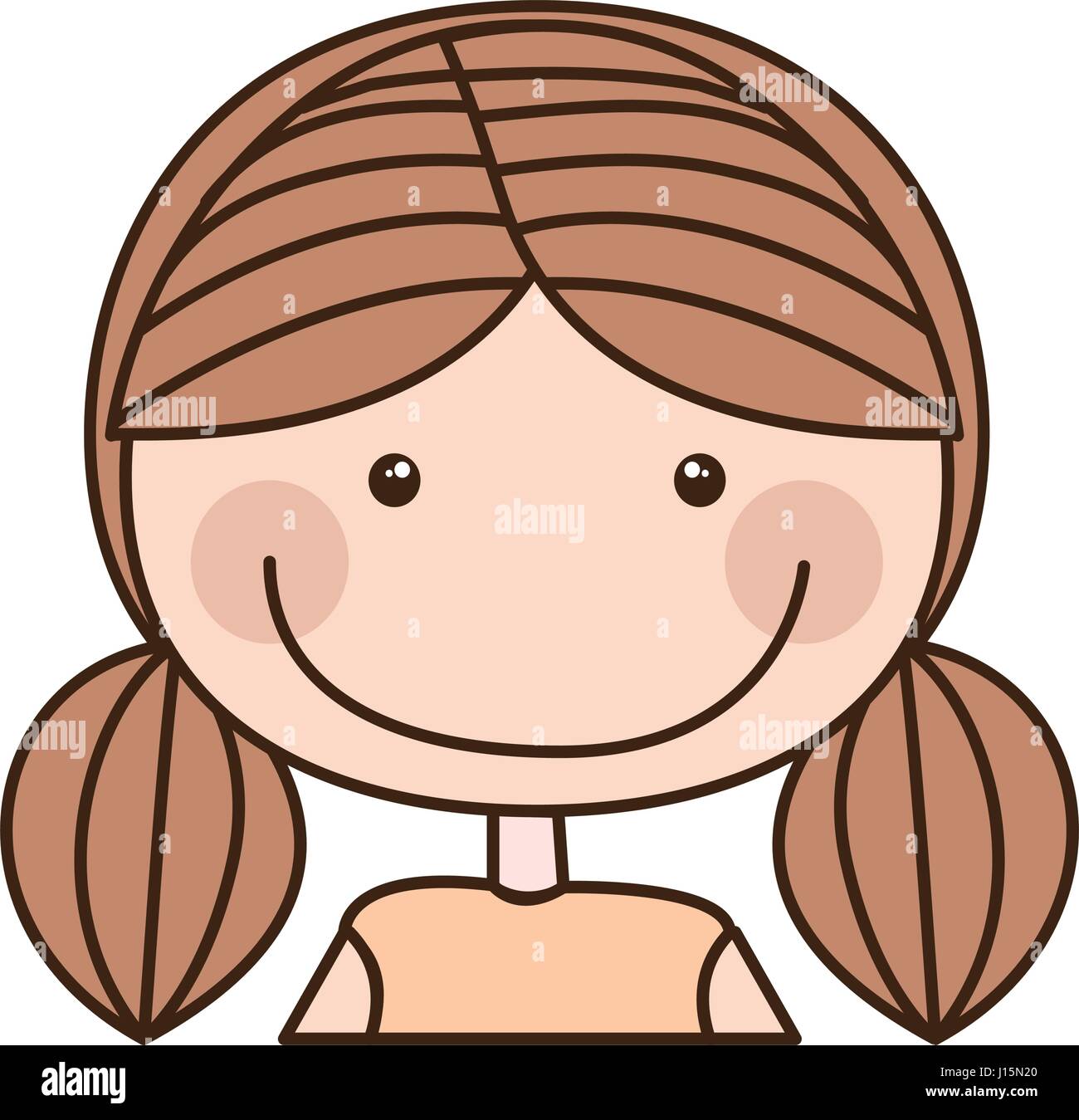 colorful caricature half body girl with pigtail hair Stock Vector