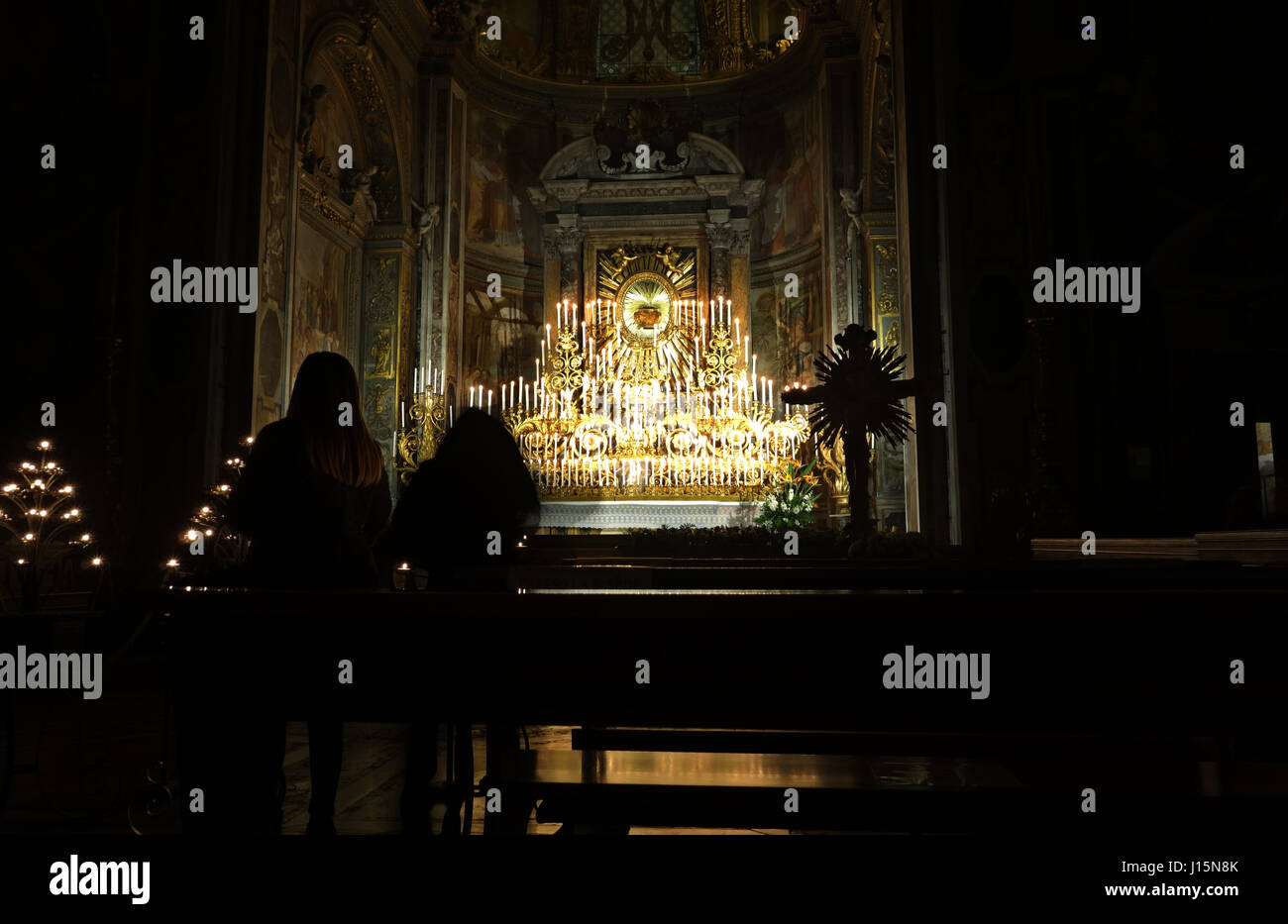 ROME, ITALY -  APRIL 13, 2017: The Forty Hours Devotion Machine, for centuries, 213 candles have lit up the church of Santa Maria dell Orto in Trastev Stock Photo
