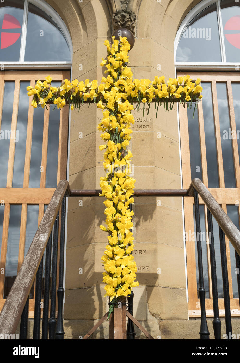 Decorated Easter cross, Chester le Street methodist church, Co. Durham, England, UK Stock Photo