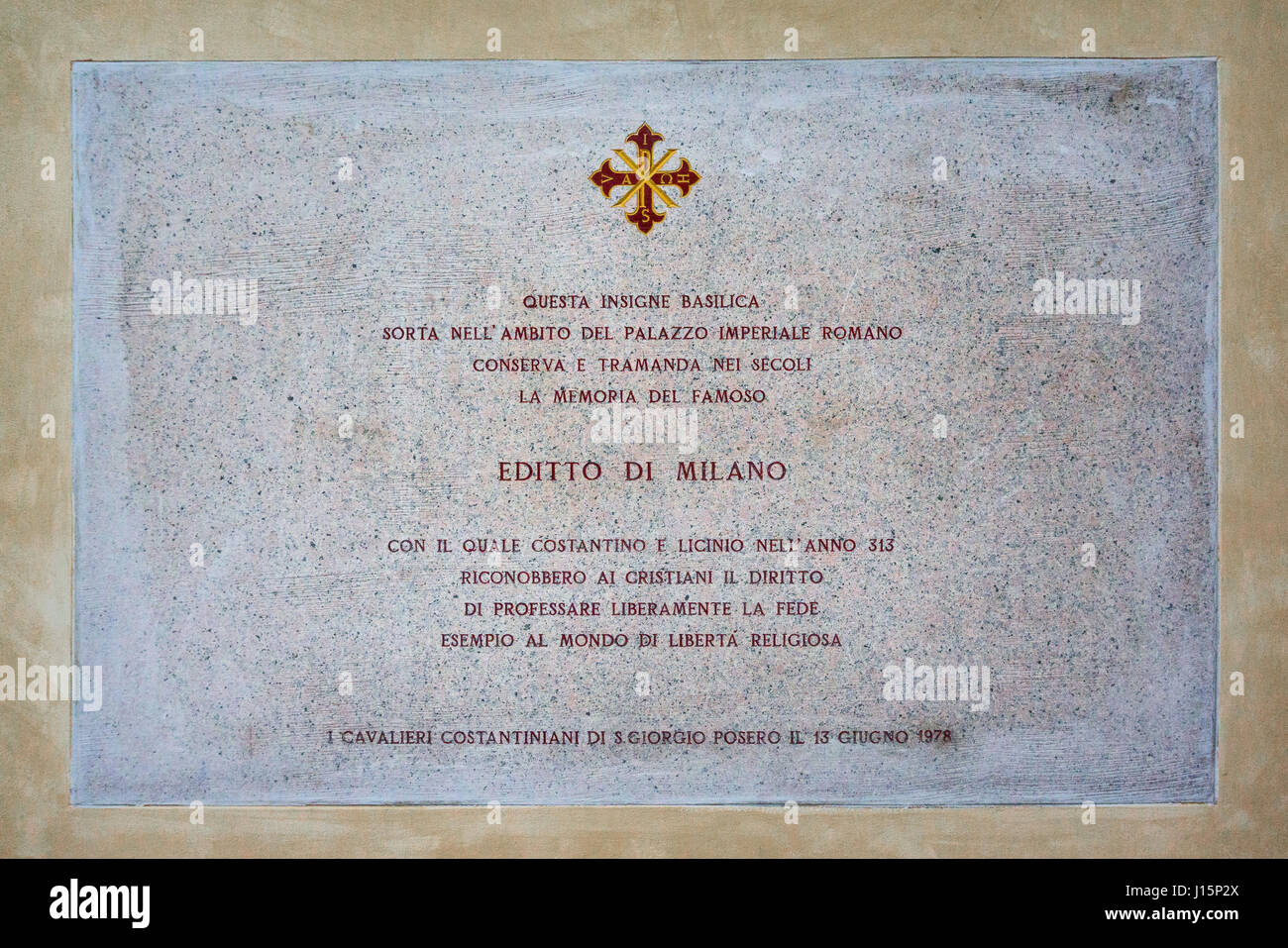 Remembering the Edict of Milan (AD 313) which made all religions legal within the Roman Empire - St George Church - Milan Stock Photo