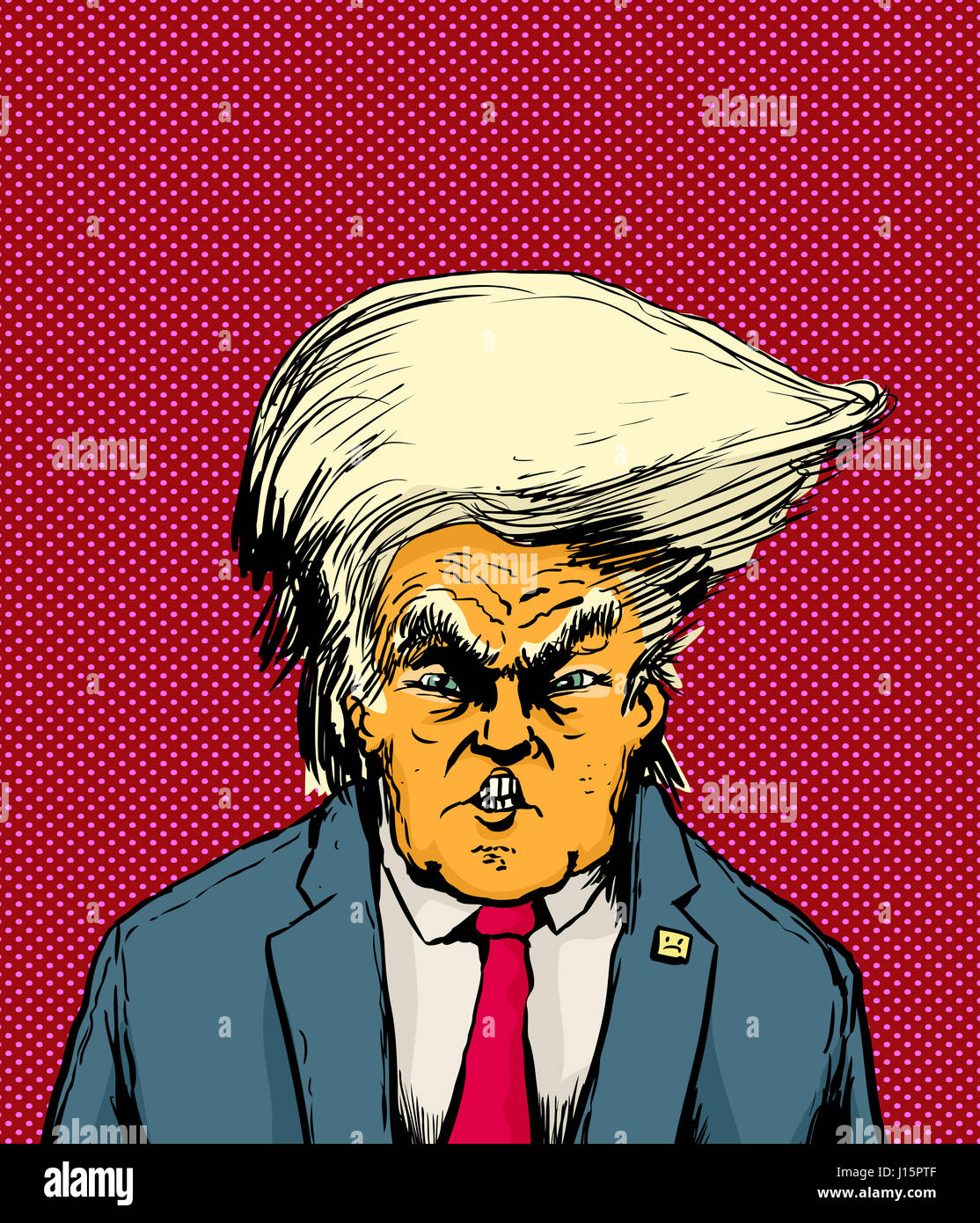 April 18, 2017. Caricature of orange skinned Donald Trump with Bouffant hairdo Stock Photo