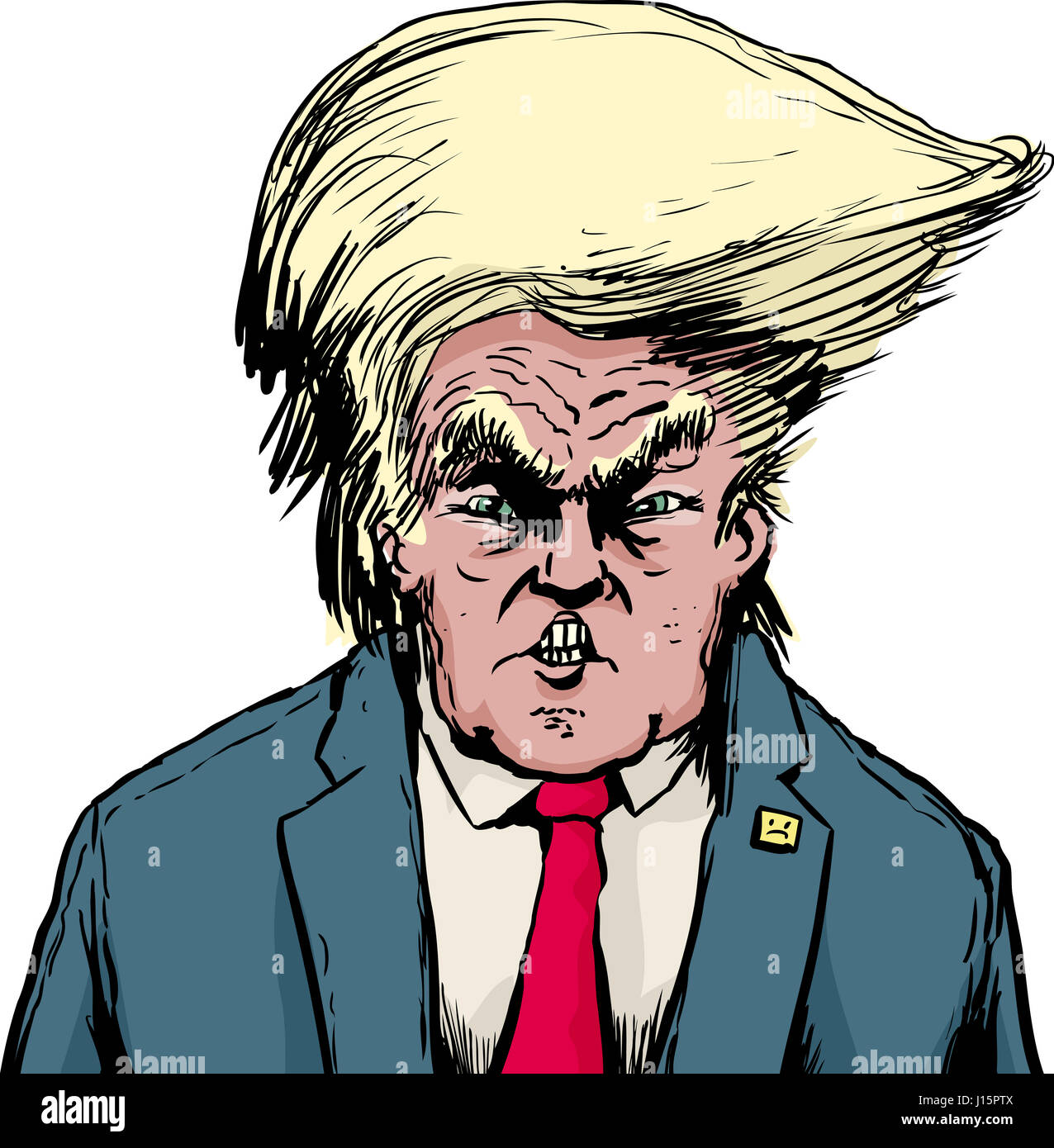 April 18, 2017. Caricature of angry Donald Trump with Bouffant hairdo over white background Stock Photo