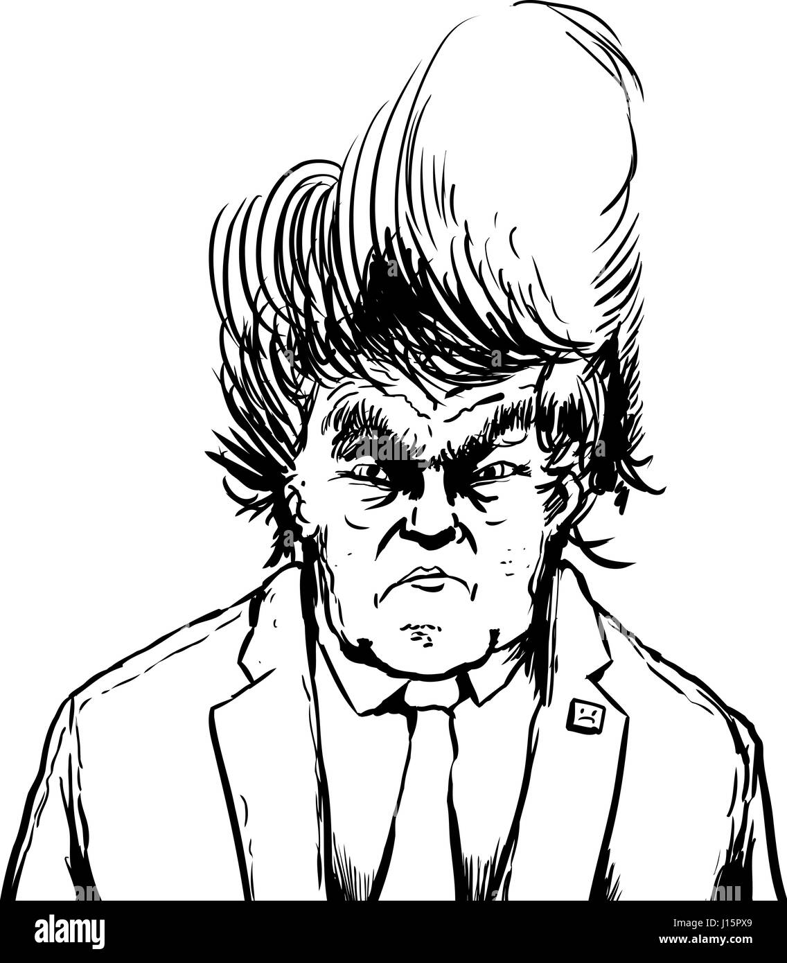 April 18, 2017. Outline of pouting Donald Trump with tacky hairdo Stock Photo