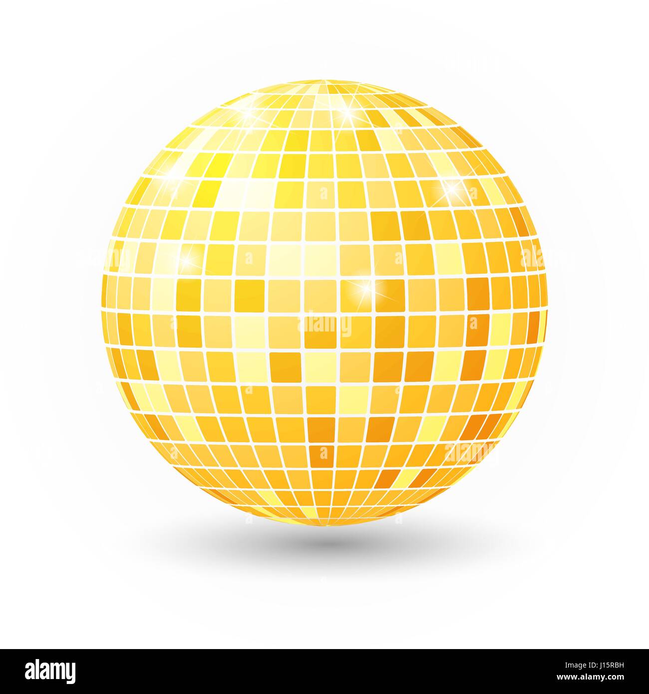Disco ball isolated illustration. Night Club party light element. Bright mirror golden ball design for disco dance club. Stock Vector