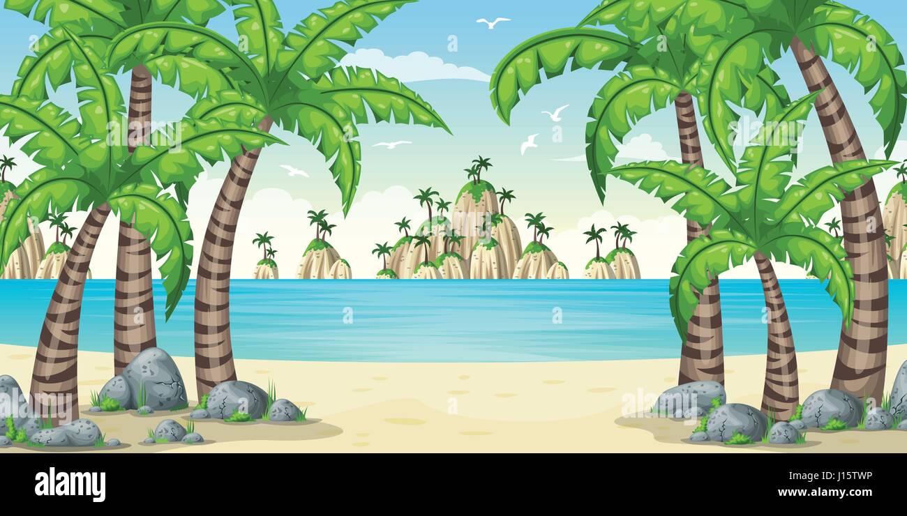 Illustration of a tropical coastal landscape Stock Vector Image & Art ...