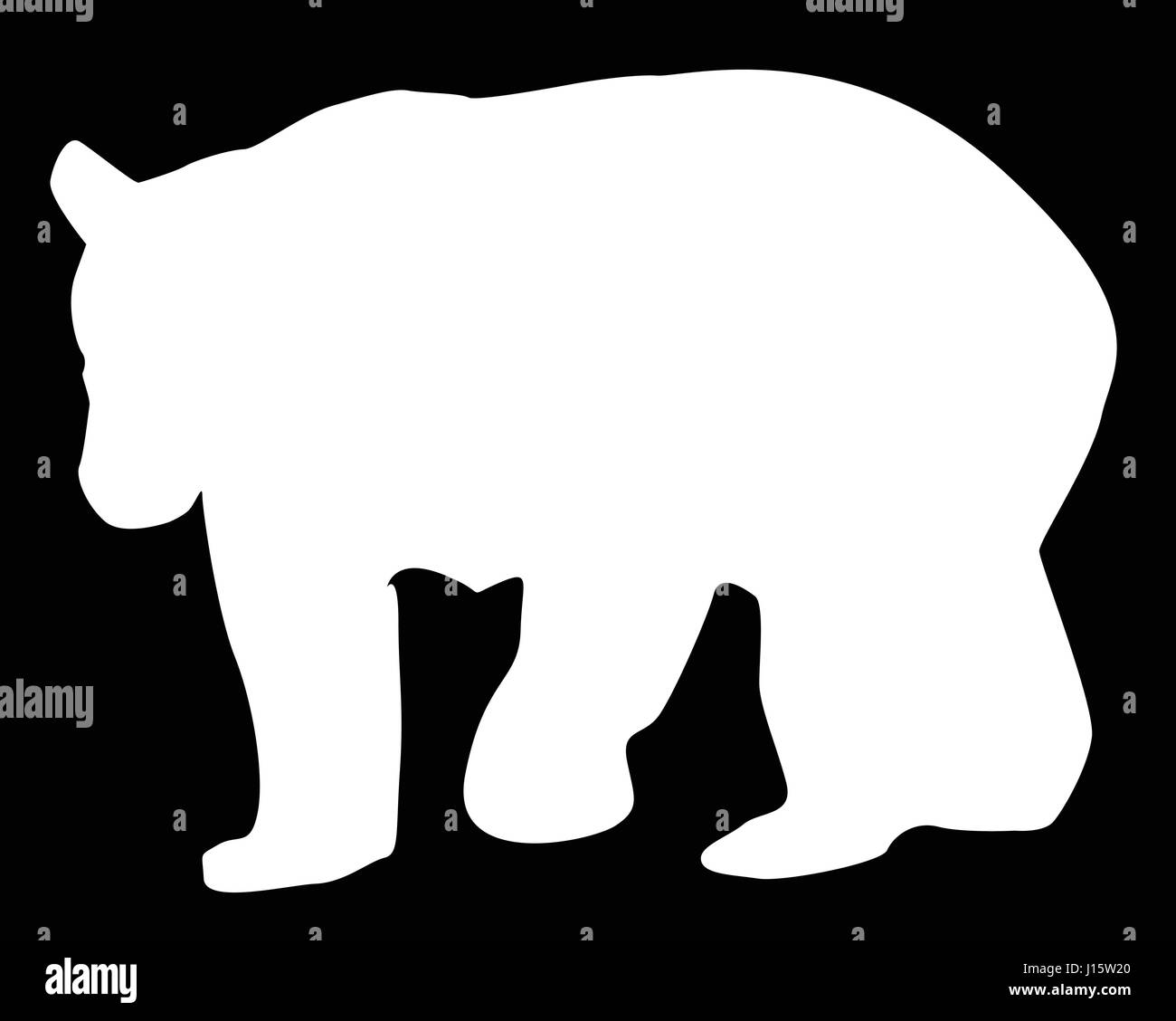 Silhouette of a large Russian bear in white on black Stock Vector