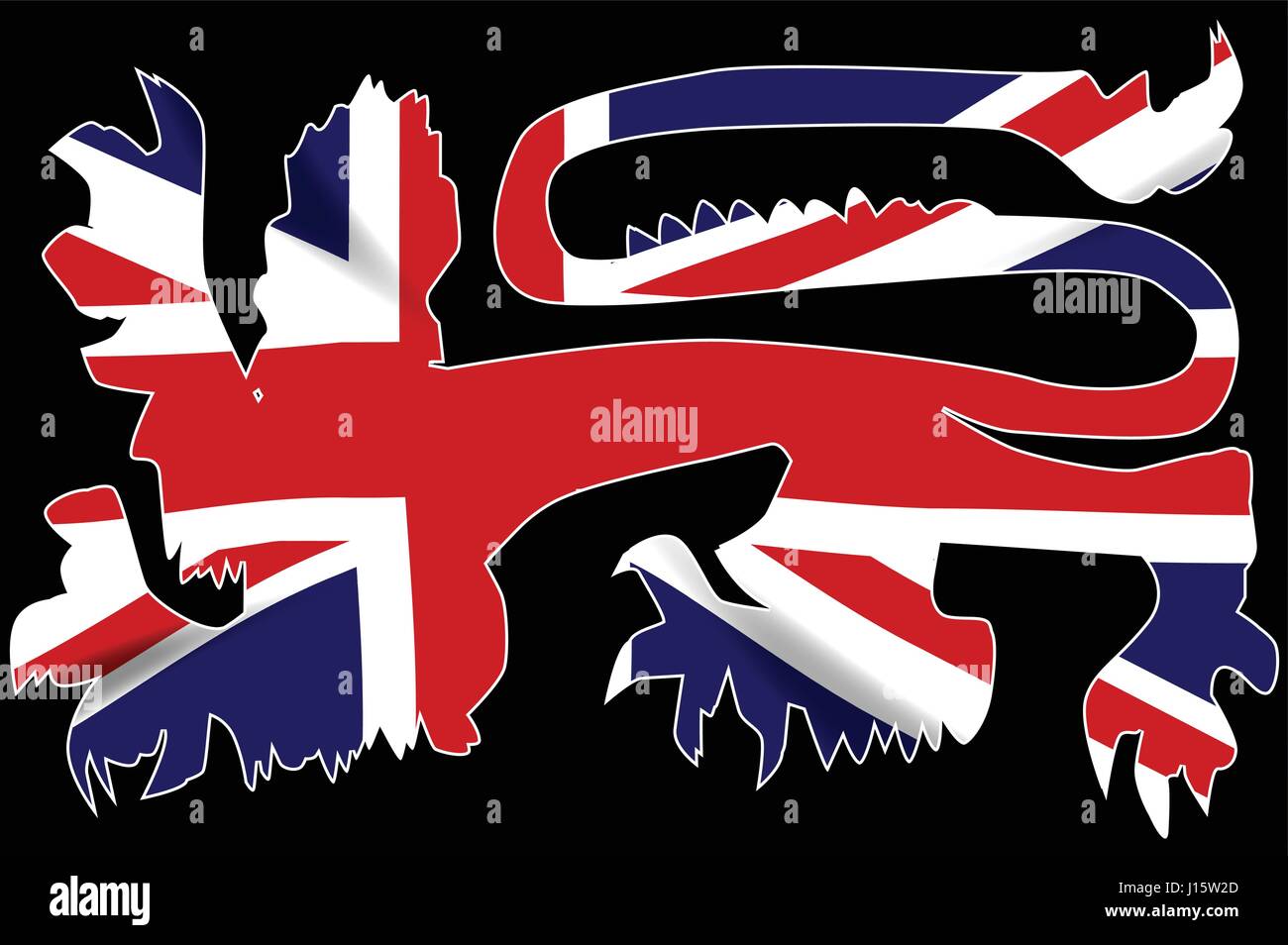 The traditional English lion in silhouette over the Union Jack United Kingdom Flag Stock Vector