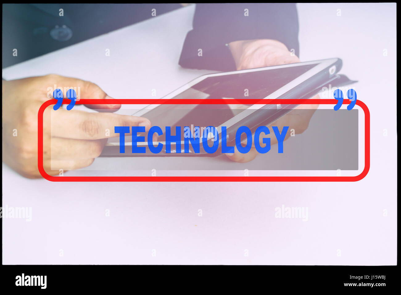 Hand and text "TECHNOLOGY" with vintage background. Technology concept ...