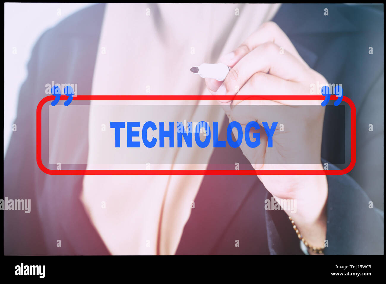 Hand and text "TECHNOLOGY" with vintage background. Technology concept ...