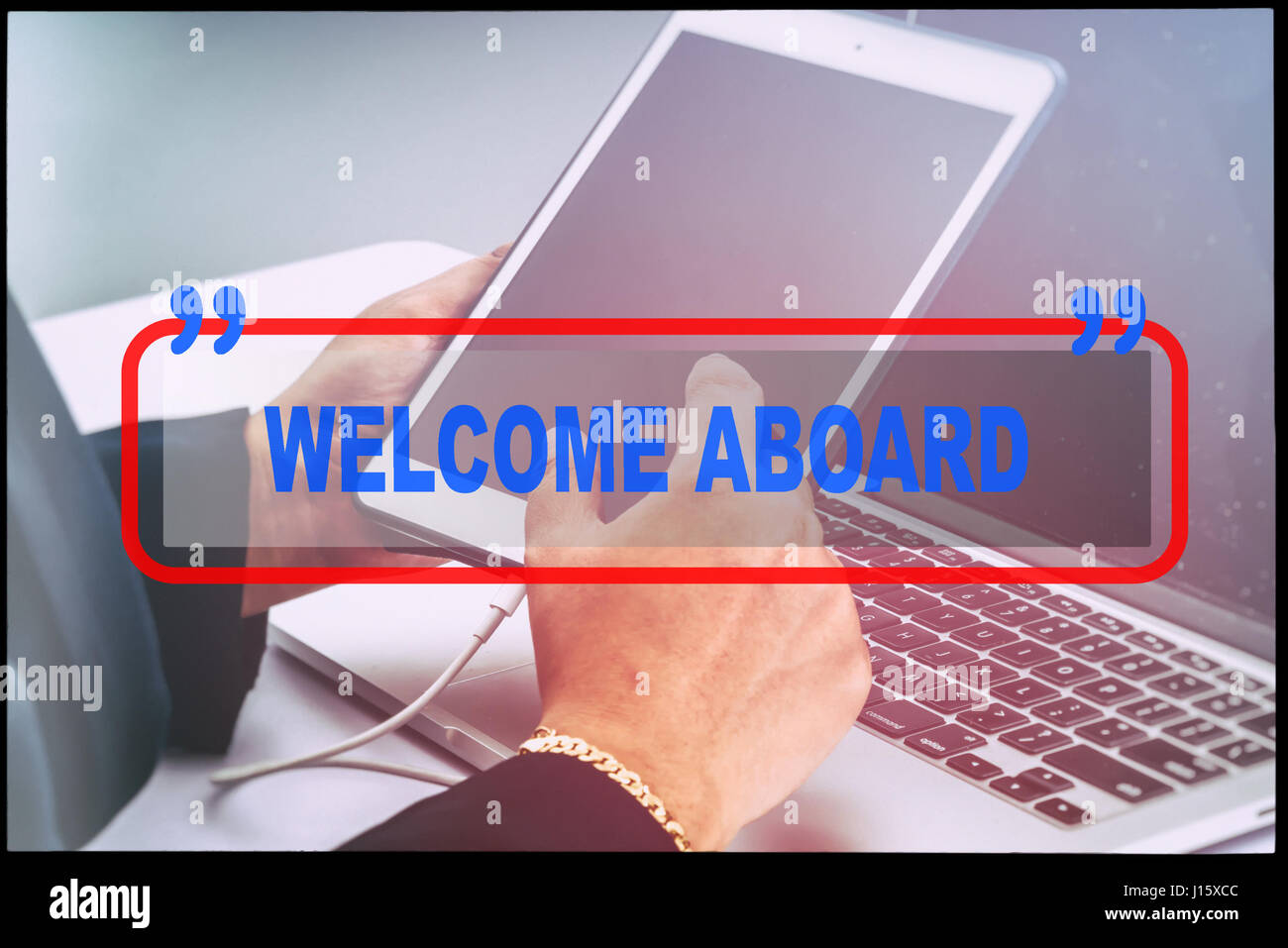 Welcome Using Tech Picture Hand and text