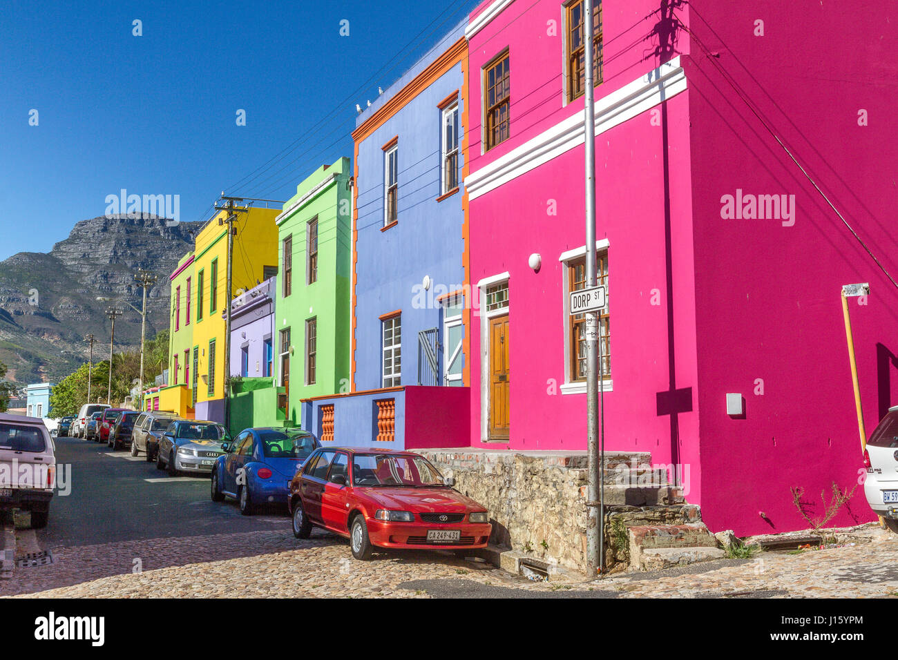 Brightly painted houses in the Bo Kaap or Malay Quarter area of Cape
