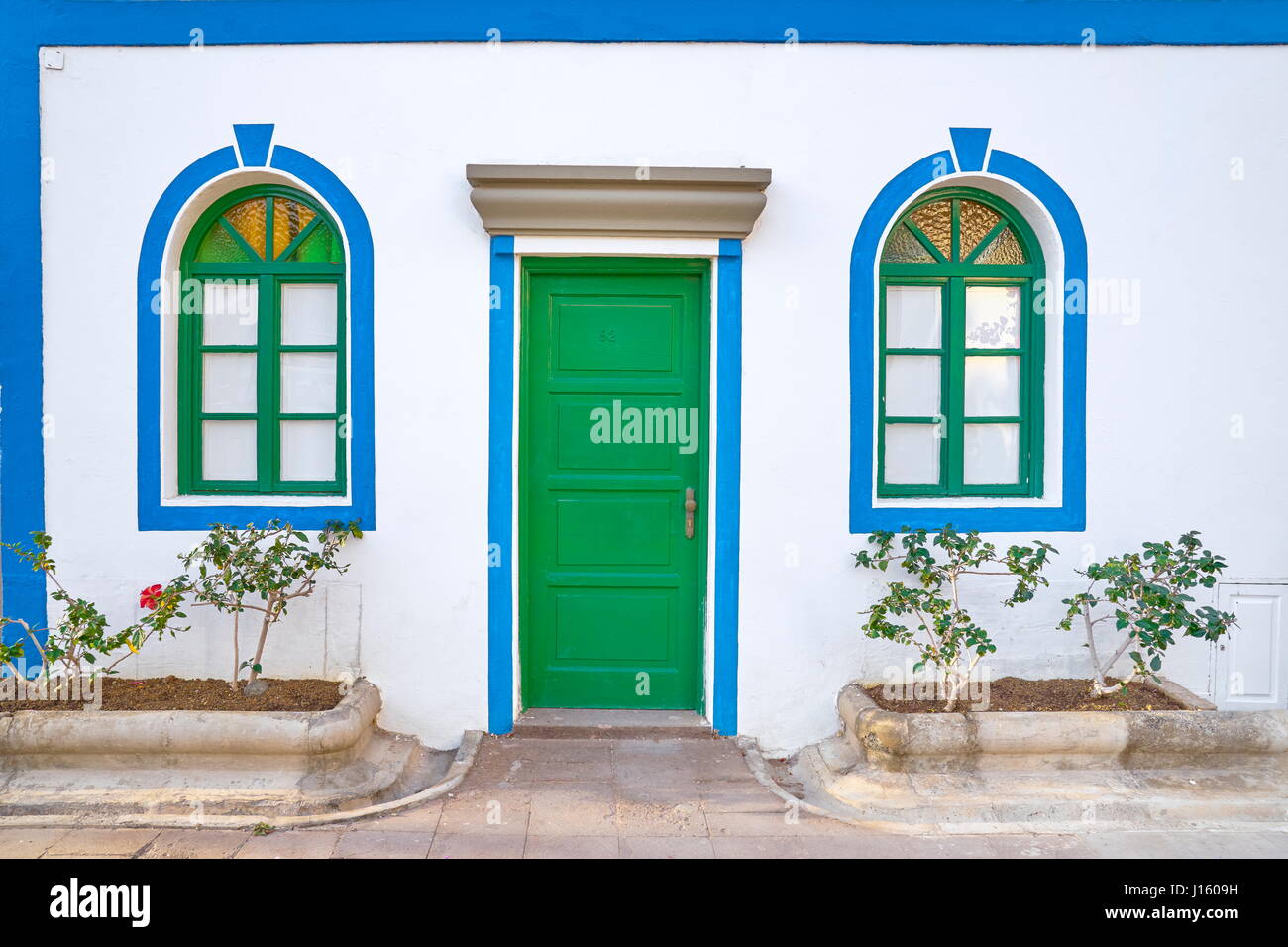 House with white walls, Puerto de Mogan, Canary Islands, Gran Canaria, Spain Stock Photo