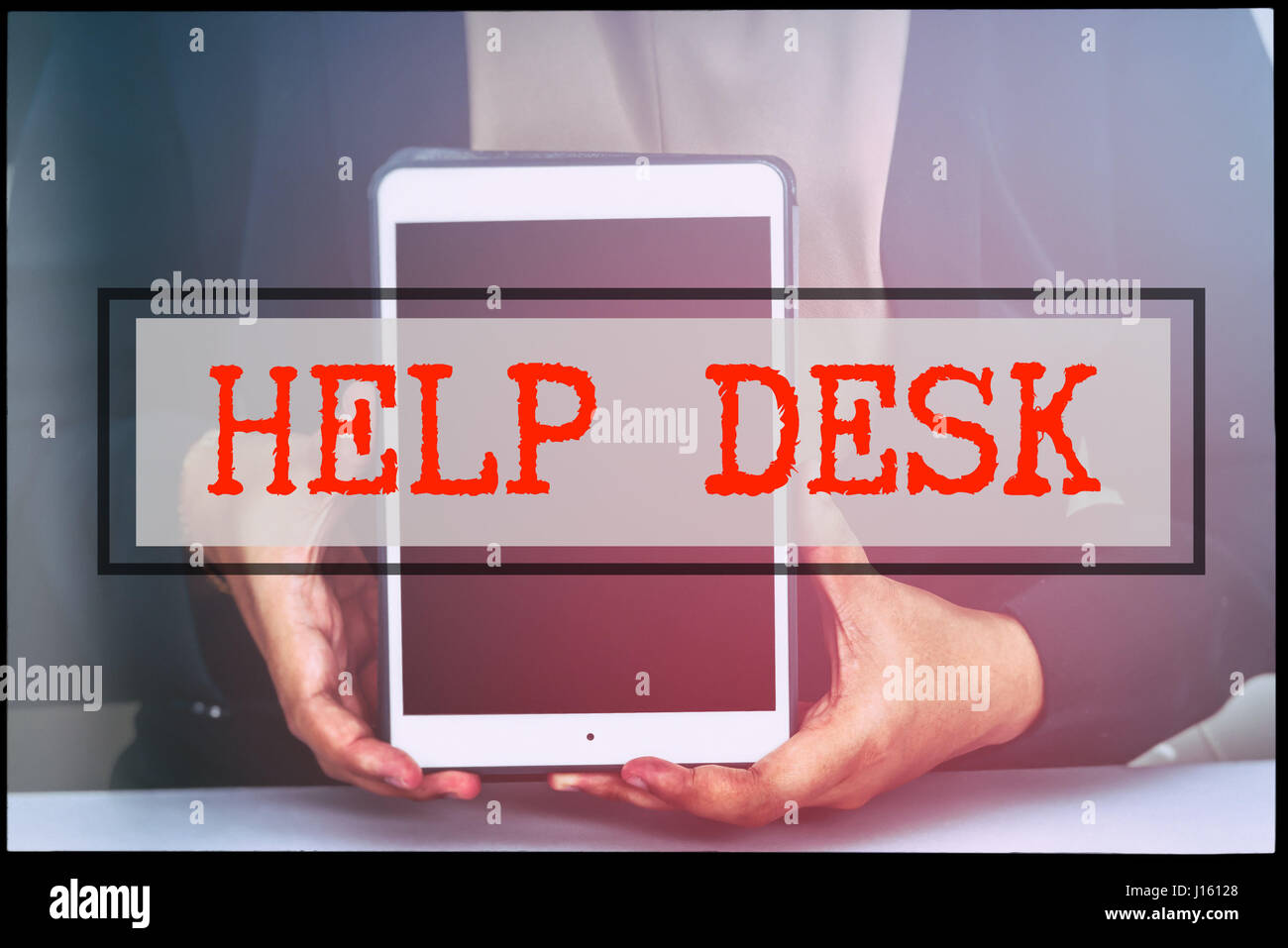 Text Help Desk Sign In Hand and text HELP DESK with vintage background. Technology concept ...