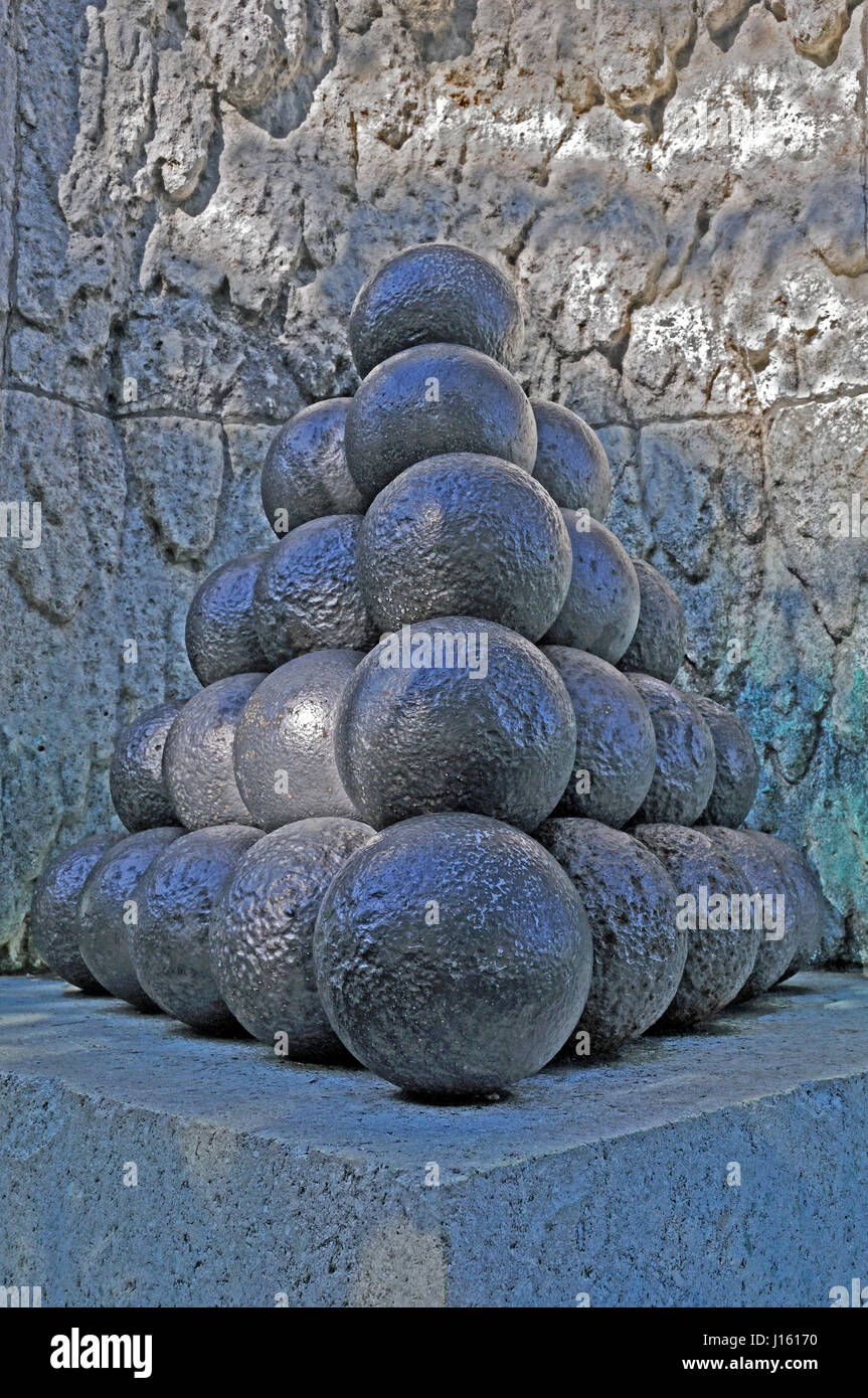 cannon balls on ivar huitfeldt memorial plinth langelinie Copenhagen denmark Stock Photo