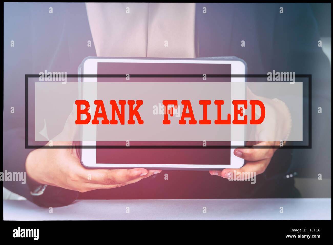 Hand and text LOAN FAILED with vintage background. Technology concept ...