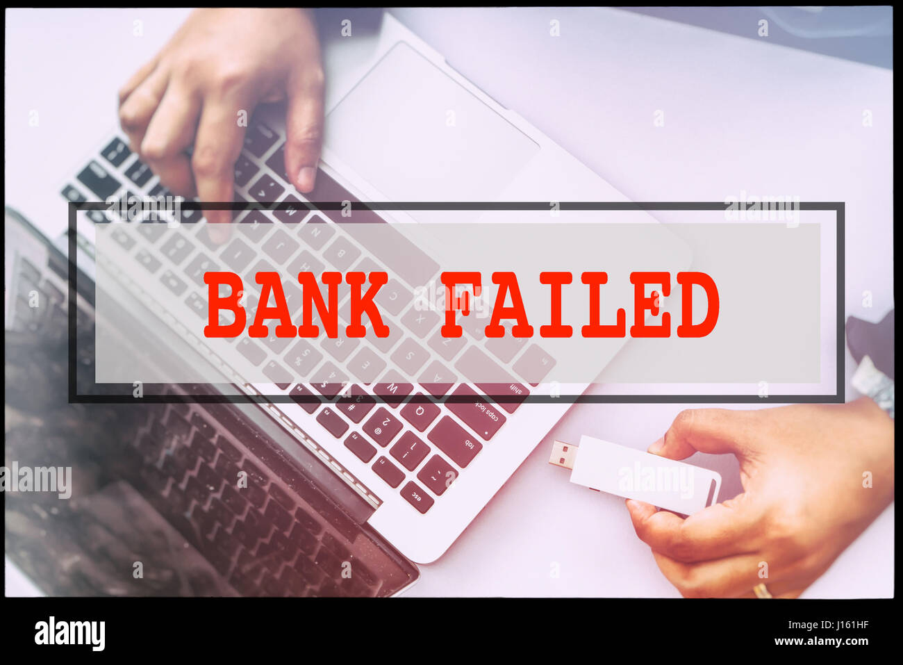 Hand and text LOAN FAILED with vintage background. Technology concept ...