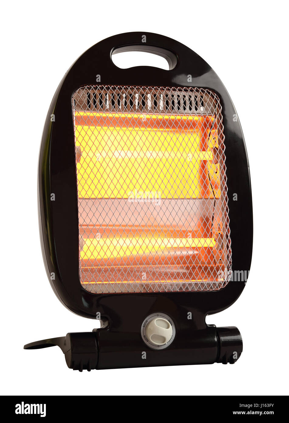 Quartz halogen heater with glowing bars. Isolated with clipping path. Stock Photo