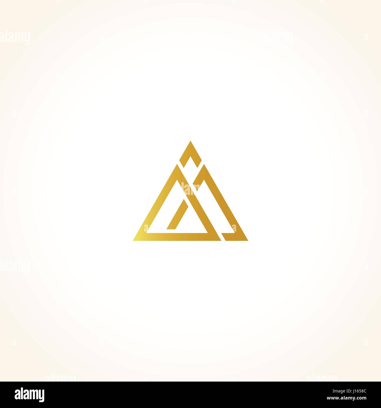 Isolated abstract golden color triangles contour logo on black background, geometric triangular shape logotype, gold luxury decoration vector illustration Stock Vector
