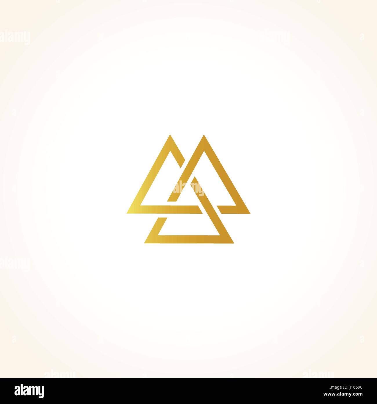 Isolated abstract golden color triangles contour logo on black background, geometric triangular shape logotype, gold luxury decoration vector illustration Stock Vector