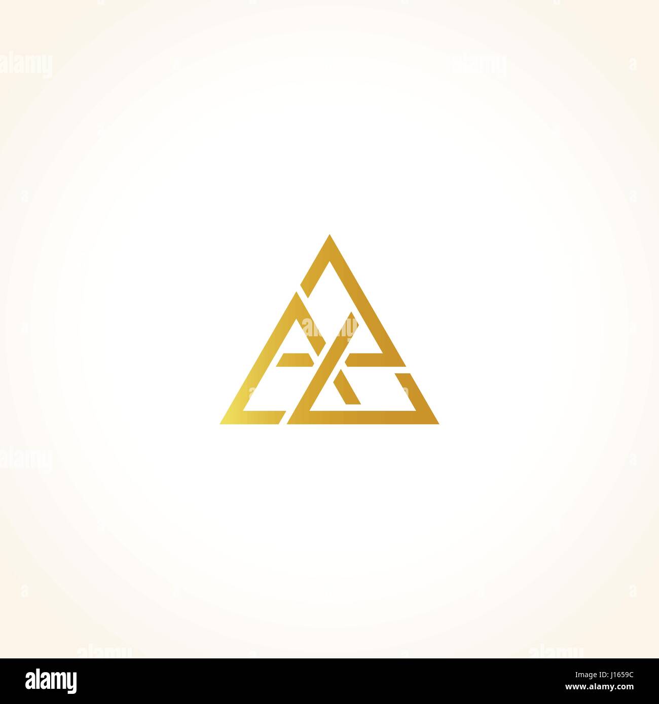 Isolated abstract golden color triangles contour logo on black background, geometric triangular shape logotype, gold luxury decoration vector illustration Stock Vector