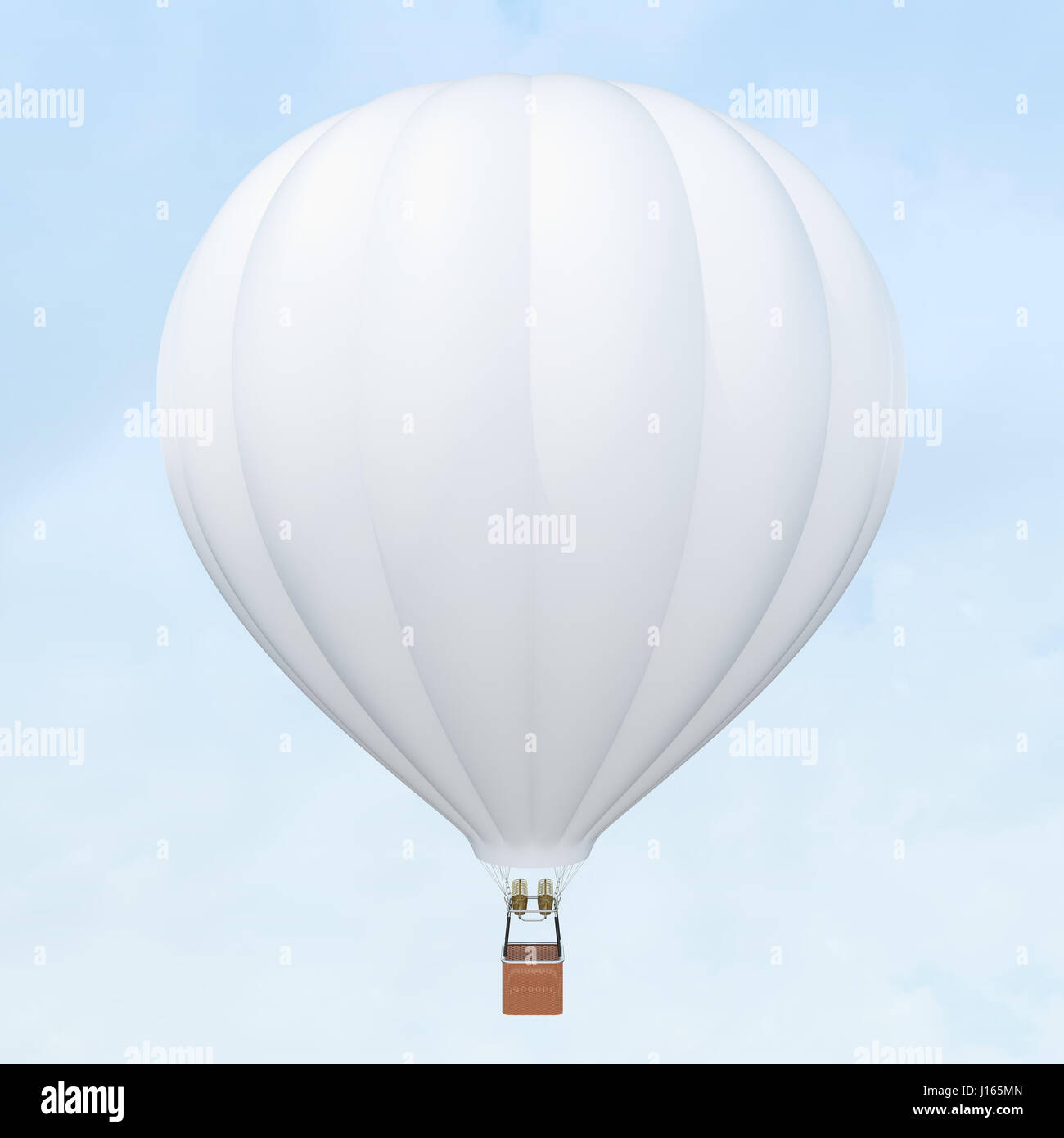 White hot air balloon with basket on skiy background. 3d rendering Stock Photo