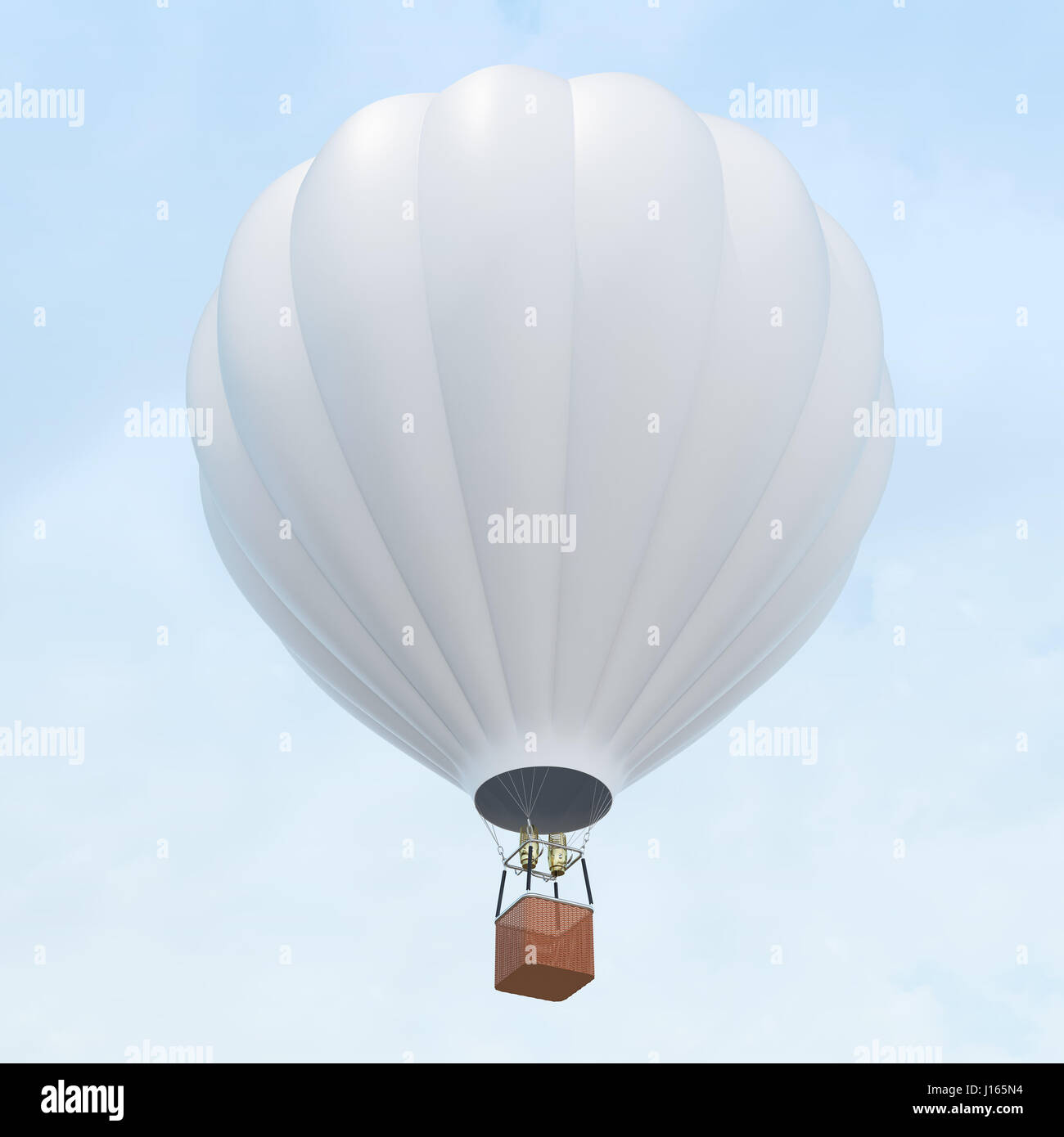 White hot air balloon with basket on skiy background. 3d rendering Stock Photo