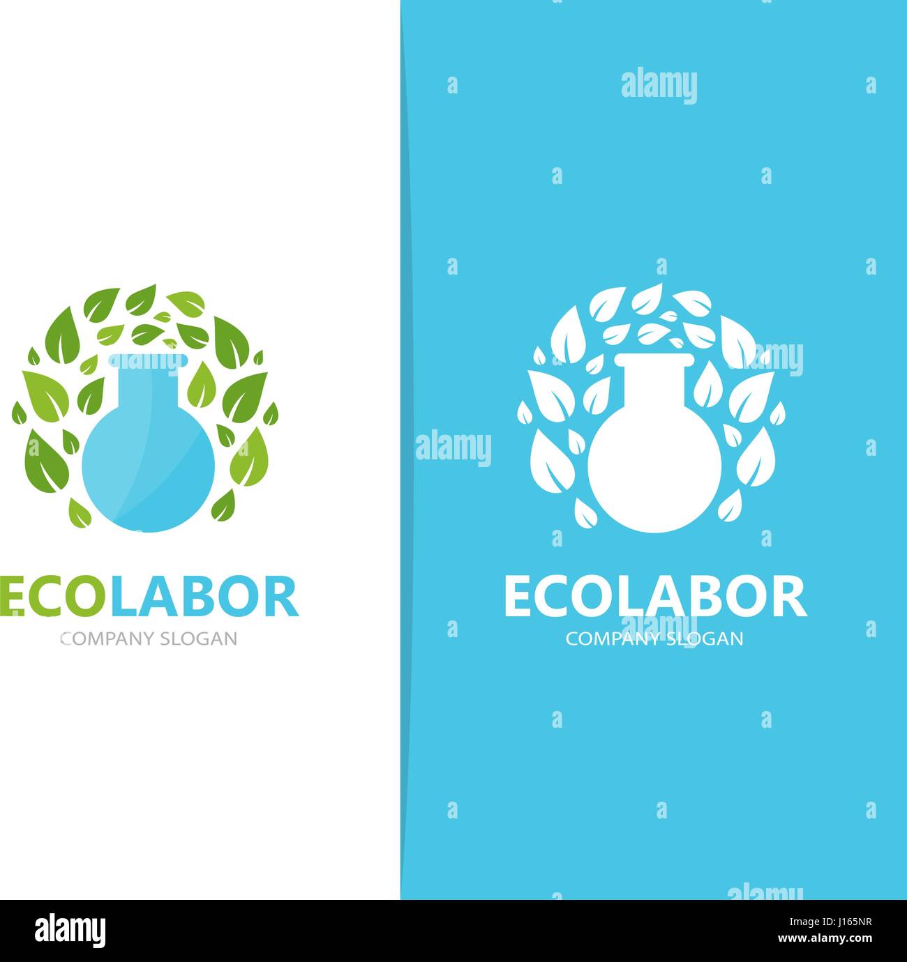 Vector of flask and leaf logo combination. Laboratory and eco symbol or ...