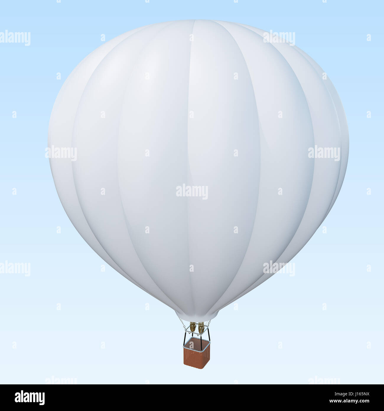 Hot air balloon with basket on skiy background with clouds. 3d rendering Stock Photo