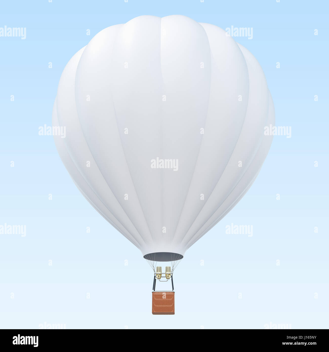 Hot air balloon with basket on skiy background with clouds. 3d rendering Stock Photo