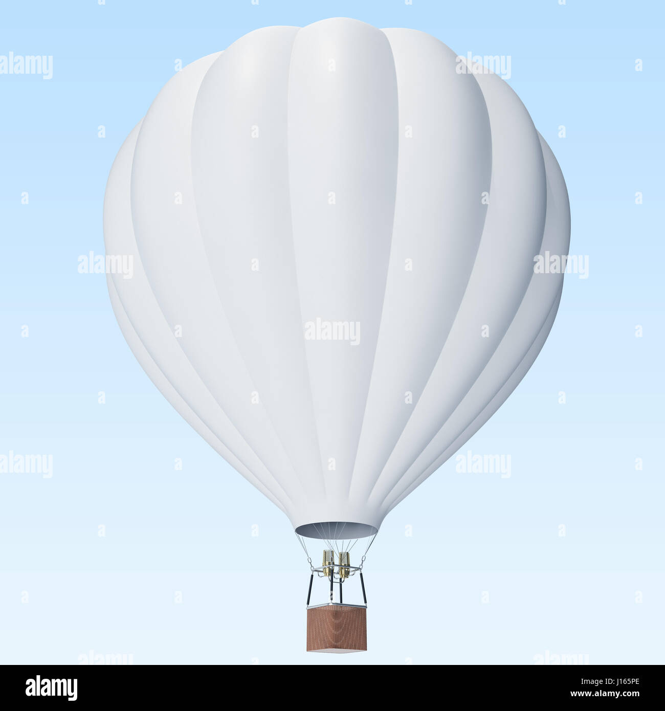 White hot air balloon on clouds background with basket. 3d rendering Stock Photo
