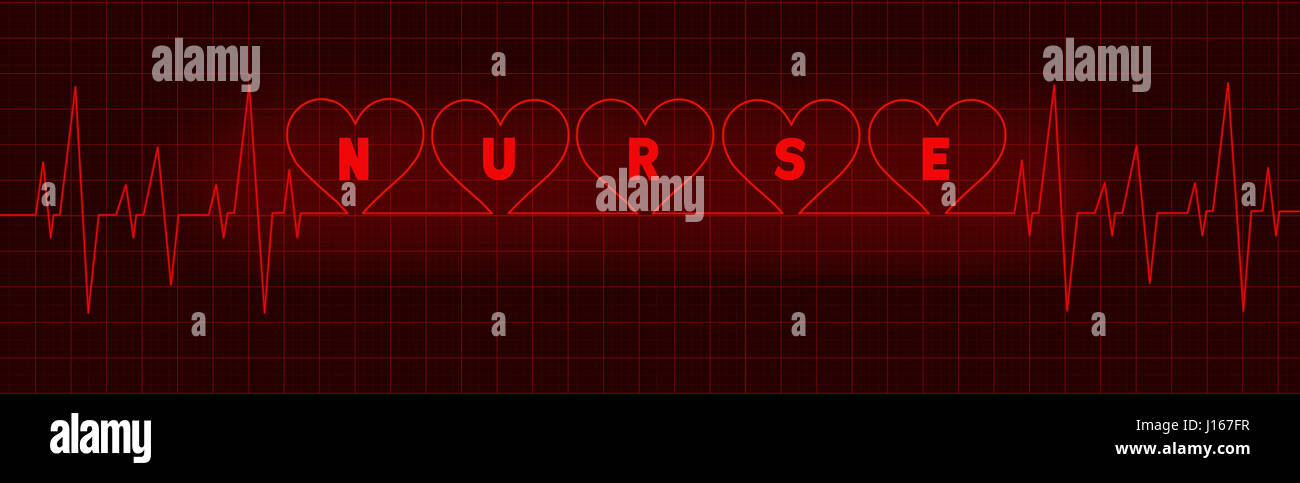 Heartbeat line with Nurse spelled out in the hearts of the ECG Stock Photo