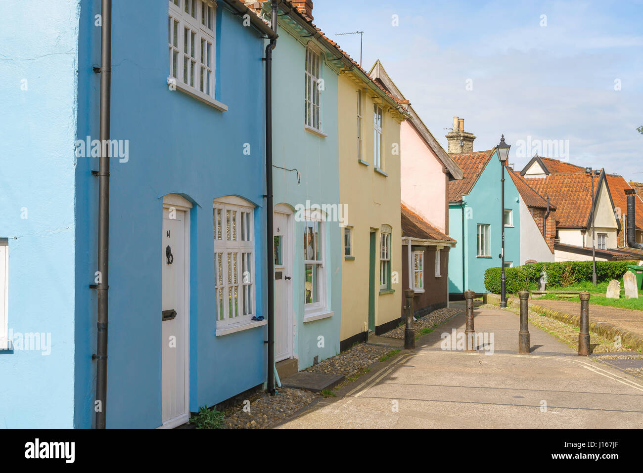 Halesworth Suffolk, view of colourful cottages in the centre of the rural Suffolk town of Halesworth, England UK Stock Photo