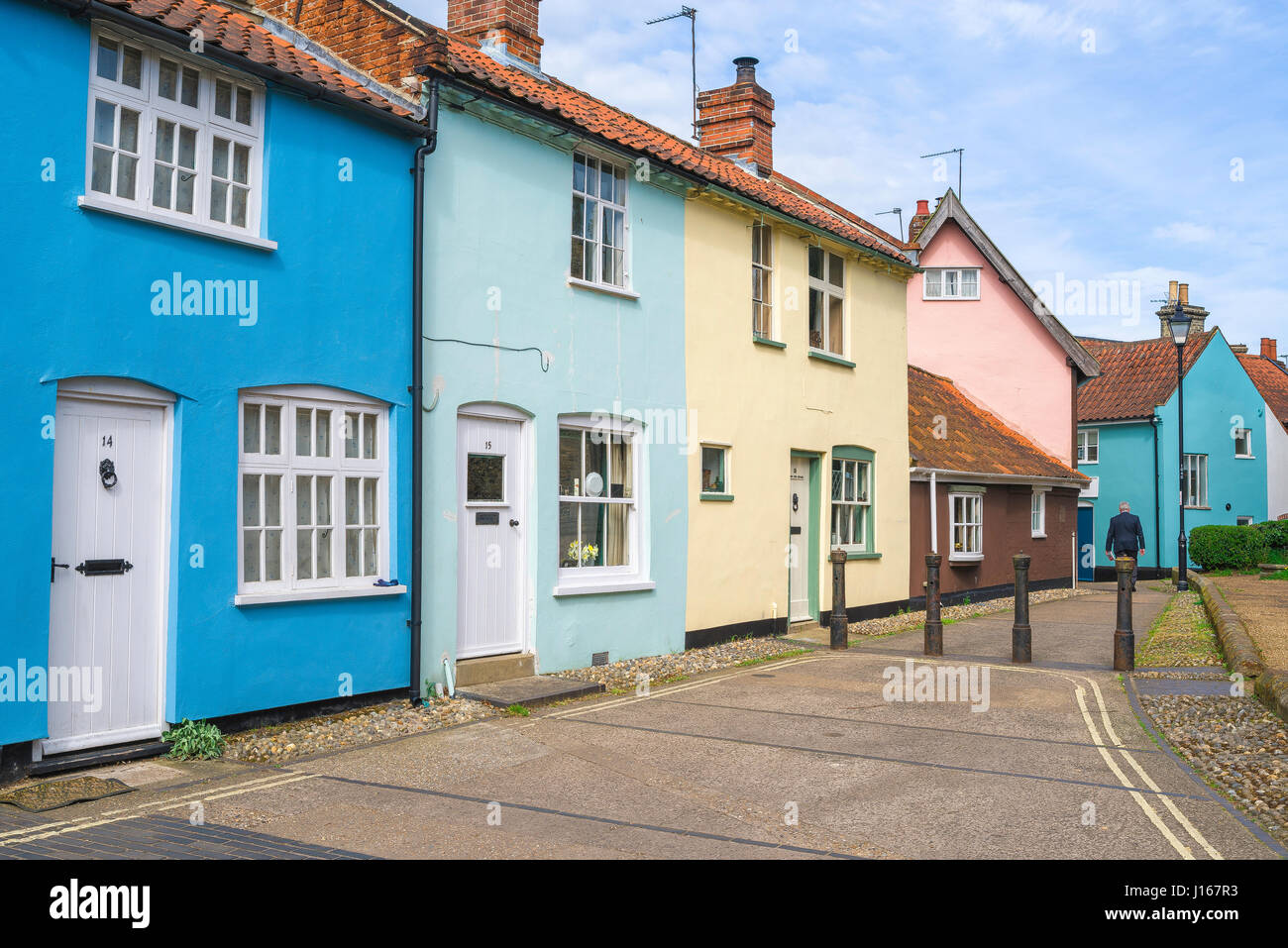 Halesworth Suffolk UK, colourful cottages in the centre of the rural Suffolk town of Halesworth, England UK Stock Photo