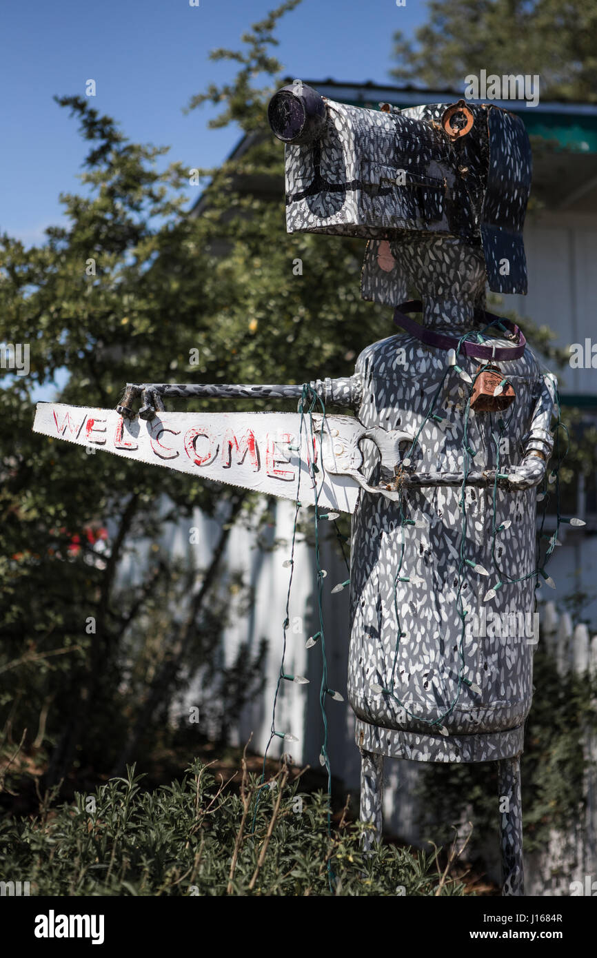 Sebastapol, California. The town is littered with art and sculptures by 'junk artist' Patrick Amiot. Stock Photo