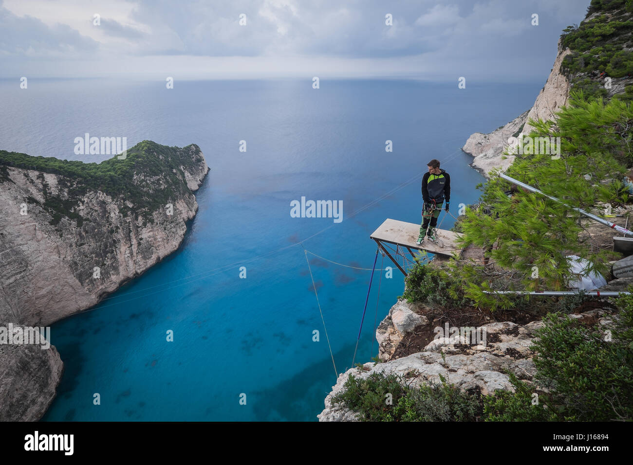 The rope jump world record team holder gave themselves rendez vous in Greece for a new adventure full of adrenaline. It is on the island of Zakynthos  Stock Photo