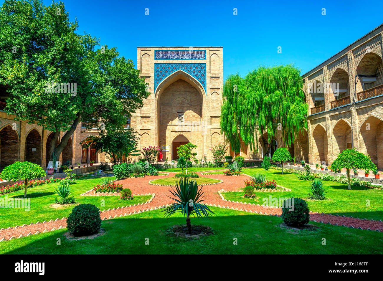 Atrium garden of Kukeldash Madrasah, Tashkent, Uzbekistan Stock Photo