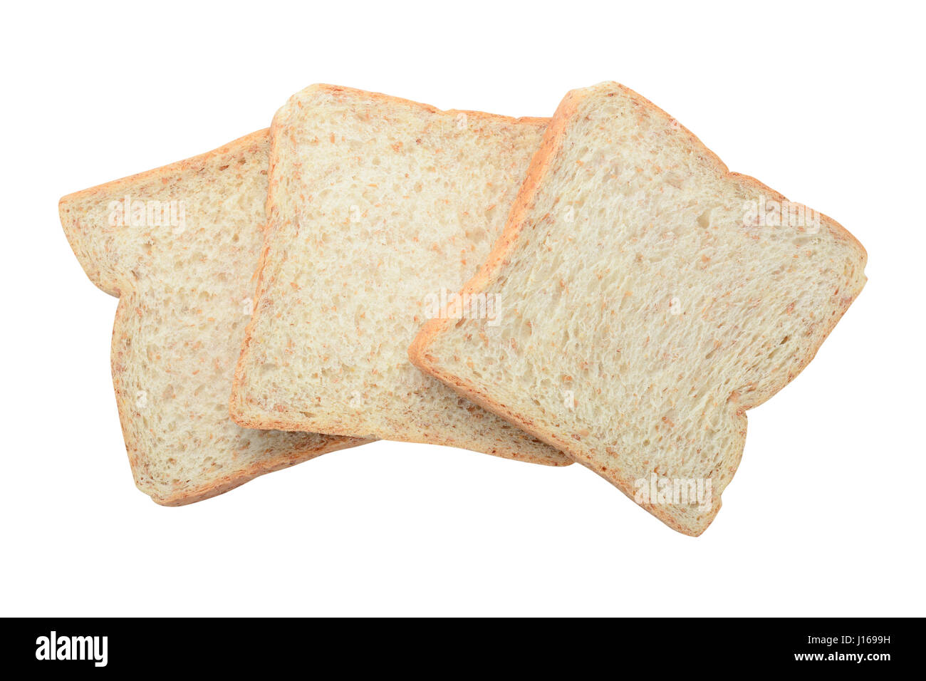 Three fresh whole wheat bread slices isolated on a white background ...