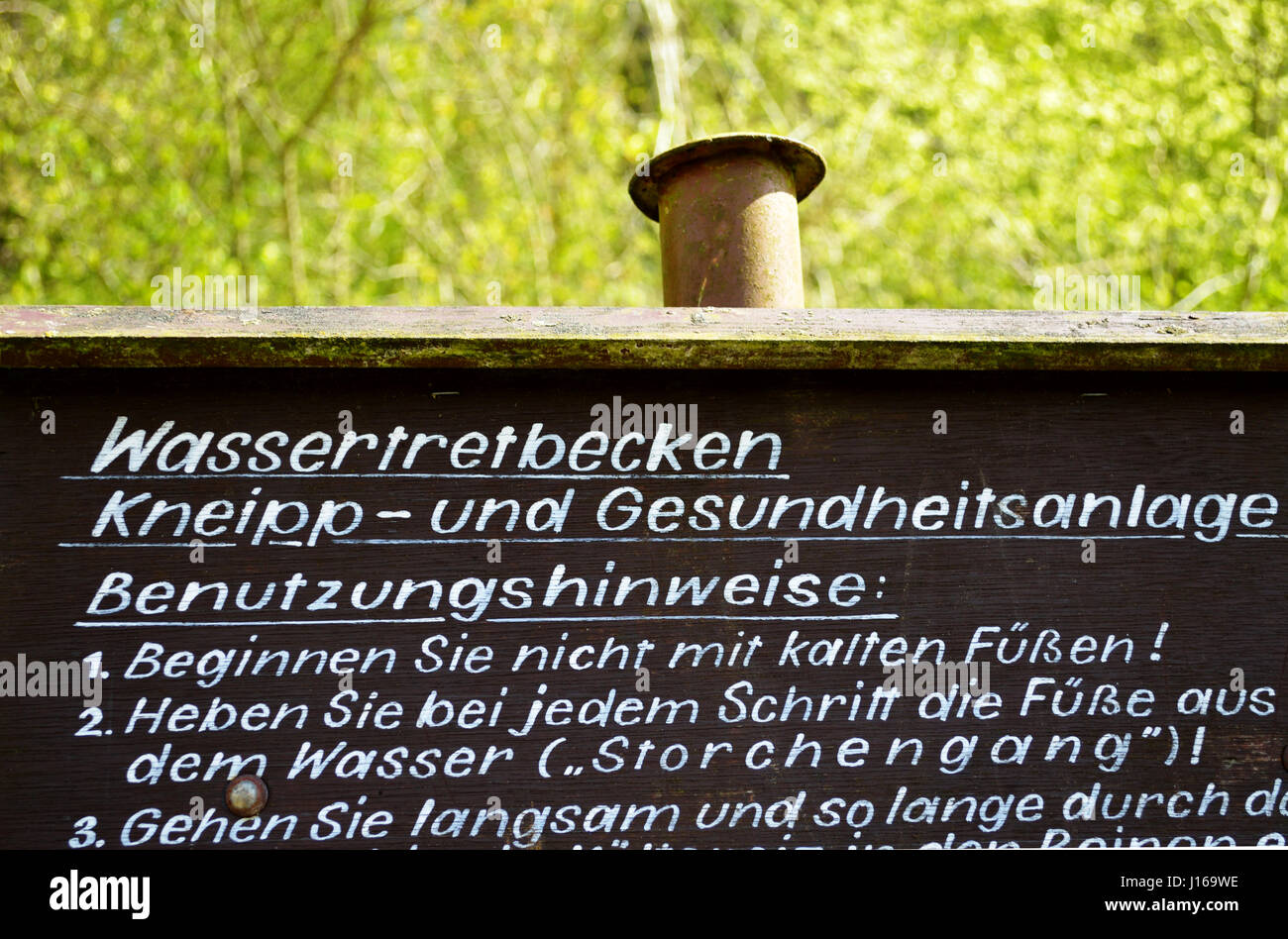 Closeup of a sign for the water-treading basin in Wiehe, Thuringia, Germany Stock Photo
