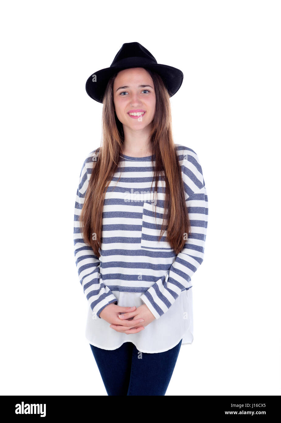 Pretty Teenager Girl With Black Hat Posing At Studio Isolated Over pretty-teenager-girl-with-black-hat-posing-at-studio-isolated-over