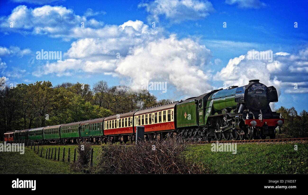 The Flying Scotsman steam locomotive at the Bluebell Railway, Horsted Keynes Sussex UK Stock Photo